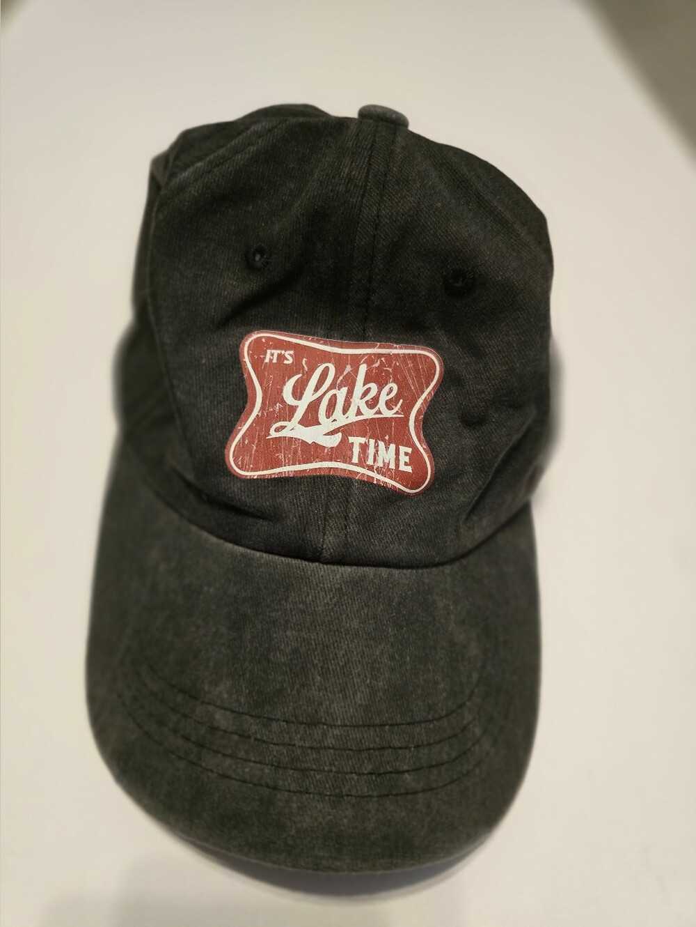 It's Lake Time Baseball Hat Distressed Black Gray Graphic Unisex Cap Lake Life